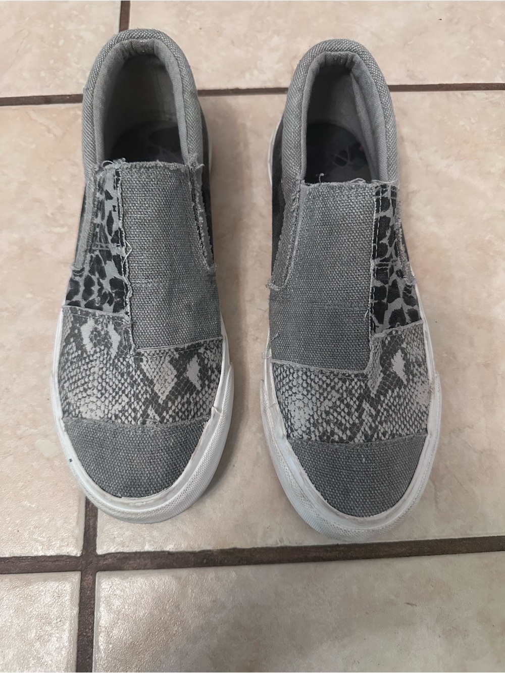 Blowfish Grey Slip-On Sneakers with Snakeskin Accent